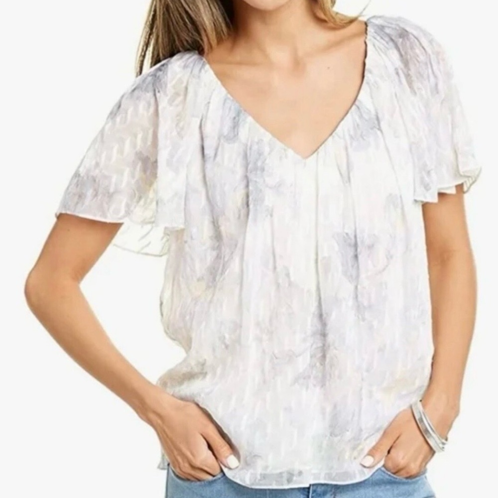 Elegant White Silk Floral Blouse Rebecca Taylor. - Picture 1 of 8